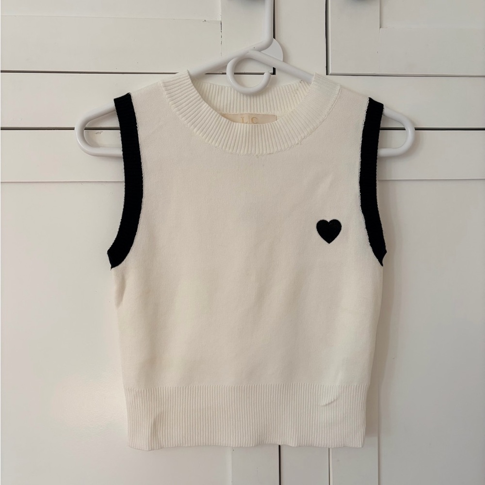 Lizette Collection White Black Heart Tank Top Size Large
